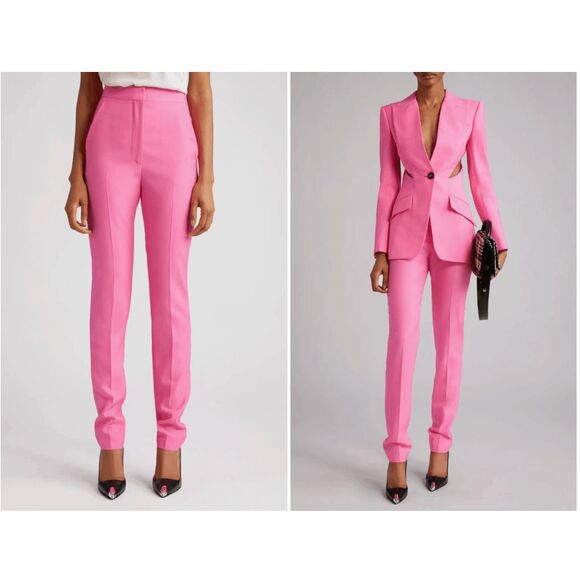 NWT Alexander McQueen High Waist Straight Leg Sartorial Wool Cigarette Pants Pin - Picture 1 of 10